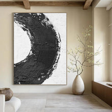 Load image into Gallery viewer, “Black and White Textured Circle” - Minimalist Symbolic Art on Canvas DKH1675