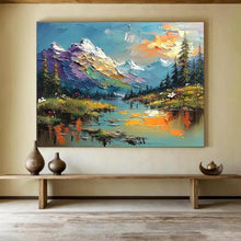 Load image into Gallery viewer, Mountain Landscape “Colorful Peaks” Painting on Canvas, Scenic Impasto Art DKH826