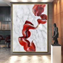 Load image into Gallery viewer, Enormous Red Ribbon on Marble Acrylic for Luxury Bathroom & Sophisticated Dining Room LargeART0307