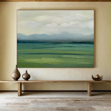 Load image into Gallery viewer, Misty Green Field & Mountain Abstract Painting for Nature - Inspired Living Room & Tranquil Office DKH101