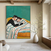 Load image into Gallery viewer, Green - Yellow Abstract Family Scene Painting, Ideal for Cozy Living Room & Warm Bedroom LargeART2043