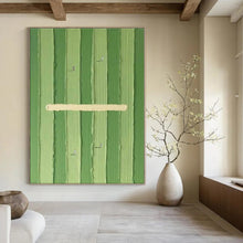 Load image into Gallery viewer, Green Striped Abstract with Figures, Suited for Whimsical Garden Room & Sports - Lover’s Den LargeART1356