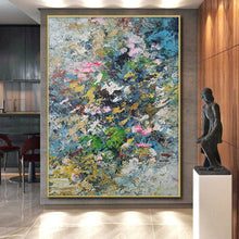 Load image into Gallery viewer, Hand - painted Massive Colorful Abstract Floral Burst Acrylic Art for Vibrant Dining Rooms LargeART0017