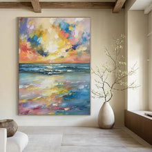Load image into Gallery viewer, Impressionist Seaside Sunset Painting, Suited for Beach House Dining Room & Coastal Bedroom LargeART1396