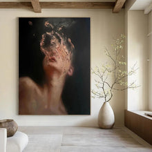 Load image into Gallery viewer, “Fragmented Portrait” ,Dark background with a partially obscured figure, using textured, swirling brushstrokes in skin tones. DTP315