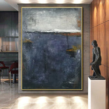 Load image into Gallery viewer, Dark Blue Abstract Horizon Art for Contemporary Bedroom & Intimate Wine Bar LargeART0903
