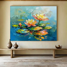 Load image into Gallery viewer, Impasto Water Lilies in Bright Colors Abstract acrylic painting DLZ088