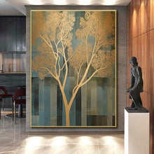 Load image into Gallery viewer, Golden Tree on Blue Acrylic for Luxury Home & Corporate Lobby LargeART0827
