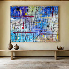 Load image into Gallery viewer, Abstract Grid “Colorful Connections” Painting on Canvas, Modern Line Art DKH849