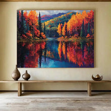 Load image into Gallery viewer, Autumn Landscape “Lake Reflections” Painting on Canvas, Vibrant Scenic Art DKH818