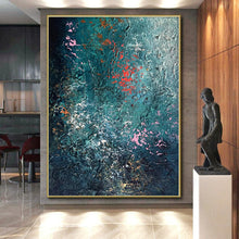 Load image into Gallery viewer, Hand - painted Oversized Teal - Toned Textured Abstract Acrylic Art for Calm Bedrooms LargeART0002