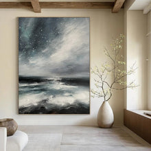 Load image into Gallery viewer, Mood Landscape Abstract Painting, Gray & Blue Ocean for Serene Bedroom LargeART2270