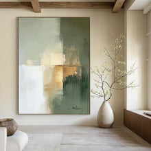 Load image into Gallery viewer, Green & Gold Abstract Geometric Painting, Ideal for Minimalist Bedroom & Chic Office LargeART2081
