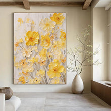 Load image into Gallery viewer, “Buttercup Breeze” – Delicate Floral Relief Painting with Yellow Tones DTP289
