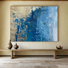 Load image into Gallery viewer, Hand - Painted Blue - Gold Mottled Abstract Acrylic Art for Art Gallery Wall Decoration LargeART1634