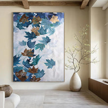 Load image into Gallery viewer, Blue & Gold Leaf Abstract Painting, Perfect for Elegant Dining Room & Nature - Inspired Living Room LargeART2078
