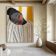 Load image into Gallery viewer, Yellow - Black - White Abstract Serene Figure Art, Ideal for Peaceful Bedroom & Calming Meditation Space LargeART2048