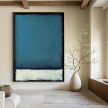 Load image into Gallery viewer, Blue, White & Black Color - Blocked Abstract Painting, Ideal for Modern Office & Calm Reading Nook LargeART1953