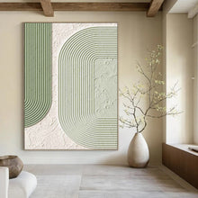Load image into Gallery viewer, “Green & White Textured Shapes” - Modern Abstract Art on Canvas DKH1493