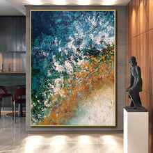 Load image into Gallery viewer, Hand - painted Generous - sized Blue and Orange Textured Abstract Acrylic Art for Modern Showrooms LargeART0010