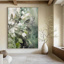 Load image into Gallery viewer, “Green - White Floral Dream” - Soft Green and White Blossom Art, Abstract Painting on Canvas DKH1086