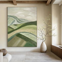 Load image into Gallery viewer, Green & Beige Rolling Hills Abstract Painting, Perfect for Nature - Inspired Living Room & Rustic Office LargeART1455