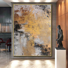 Load image into Gallery viewer, Hand - painted Large - scale Gold and Gray Abstract Acrylic Art for Luxurious Living Rooms LargeART0011