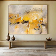 Load image into Gallery viewer, Yellow And Gray Abstract Expressionist Painting On Canvas DKH431