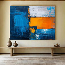 Load image into Gallery viewer, Bold Blue and Orange Geometric Abstract Painting for Modern Office & Urban Art Gallery DKH273