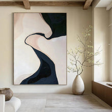 Load image into Gallery viewer, “Curved Form Abstraction” - Beige, Black Abstract Art on Canvas DKH1120