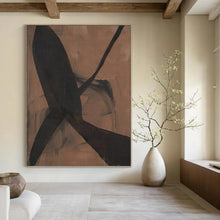 Load image into Gallery viewer, “Dark Ribbons on Brown” - Brown, Black Abstract Art on Canvas DKH1156