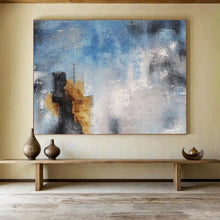 Load image into Gallery viewer, Blue and Gray Abstract Cityscape Painting on Canvas - “Urban Mist” DKH653