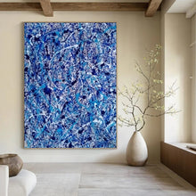 Load image into Gallery viewer, “Blue and White Drip Abstract” - Action - Painting - Style Art on Canvas DKH1560
