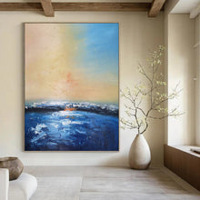 Load image into Gallery viewer, “Impressionistic Sunset Seascape” - Blue, Orange, Yellow Landscape Art on Canvas DKH1324