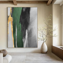 Load image into Gallery viewer, “Green, Grey, Gold & White Abstract” - Modern Abstract Art on Canvas DKH1522