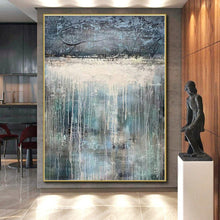 Load image into Gallery viewer, Oversized Dripping Gray - Blue Abstract Art for Bedroom & Wellness Center LargeART0467