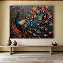 Load image into Gallery viewer, Textured Peacock “Colorful Plumage” Painting on Canvas, Ornate Wildlife Art DKH807