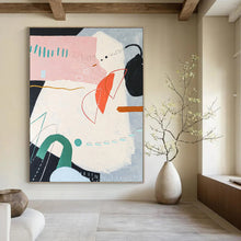 Load image into Gallery viewer, “Playful Shape Collage” - Pink, Green, Orange, Blue Whimsical Abstract Art on Canvas DKH1102