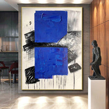 Load image into Gallery viewer, Enormous Textured Blue - Black - White Abstract Acrylic for Creative Agency Office & Bold Art Gallery LargeART0330