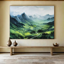 Load image into Gallery viewer, Hand - painted Large - dimension Green Mountain Landscape Acrylic Art for Serene Home Offices LargeART1770