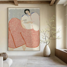 Load image into Gallery viewer, “Elegant Tea - Time Lady” - Grey, Pink, Blue Abstract Figural Art on Canvas DKH1147