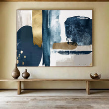 Load image into Gallery viewer, Hand - painted Navy, Gold, and Gray Abstract Forms Acrylic Art for Elegant Home Dining Rooms LargeART1720