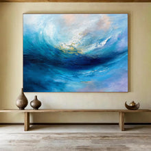 Load image into Gallery viewer, Blue Ocean Wave Abstract Painting for Coastal Bedroom & Nautical Restaurant DKH281