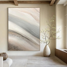 Load image into Gallery viewer, “Flowing Beige and Grey with Silver” - Beige, Grey, Silver Abstract Art on Canvas DKH1215