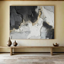 Load image into Gallery viewer, Black, White & Gold Textured Art - Glamorous Living Room Art LargeART1580