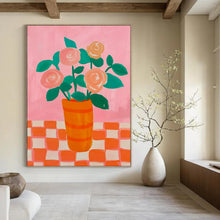 Load image into Gallery viewer, Cheerful Abstract Floral Art, Soft Pink & Bright Orange for Whimsical Kitchen & Bohemian Dining Room LargeART2258