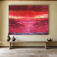 Load image into Gallery viewer, Fiery Red Sunset Abstract Painting for Romantic Dining Room & Coastal Villa Balcony DKH191