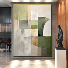 Load image into Gallery viewer, Large - Scale Green - Gray Geometric Abstract Acrylic Art for Modern Living Room & Office Lounge LargeART0394