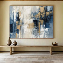 Load image into Gallery viewer, Hand - painted Gray and Gold Abstract Blocks Acrylic Art for Modern Office Lobbies LargeART1706