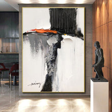 Load image into Gallery viewer, Custom Large Textured Black - White - Orange Art - Ideal for Industrial Loft & Art - Centric Restaurant LargeART0791